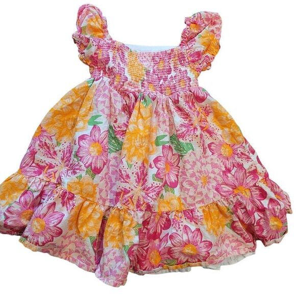 Joie Puff Sleeve Dress Girls XS 4 and 5 Floral Print Smocked Photos Party - Picture 2 of 4